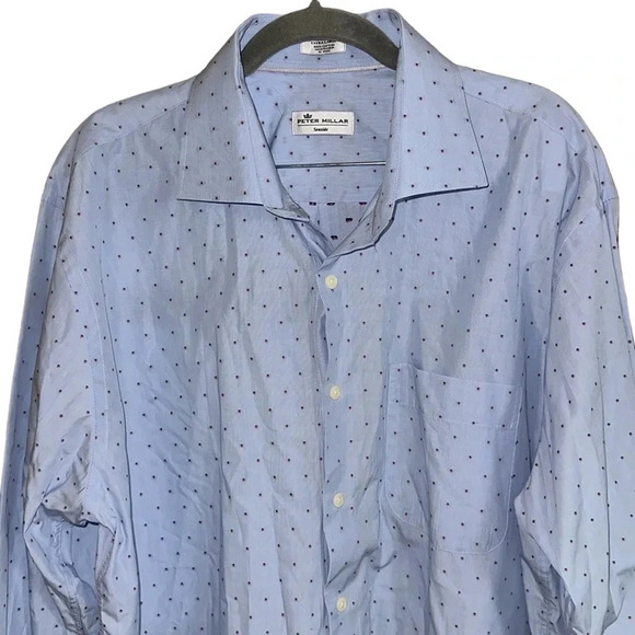 Peter Millar Light Blue Seaside Print Button Down Long Sleeve Shirt Size XL - Picture 2 of 8
